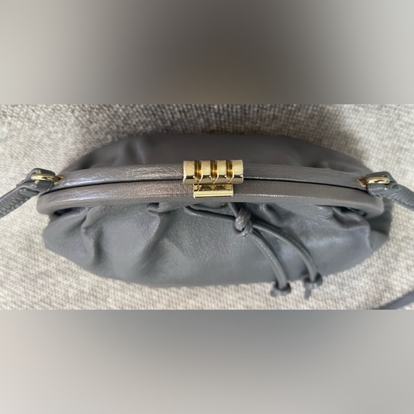 Genuine Leather Elegant Gray Crossbody Bag with Unique Shape and Drawstring - Picture 15 of 16